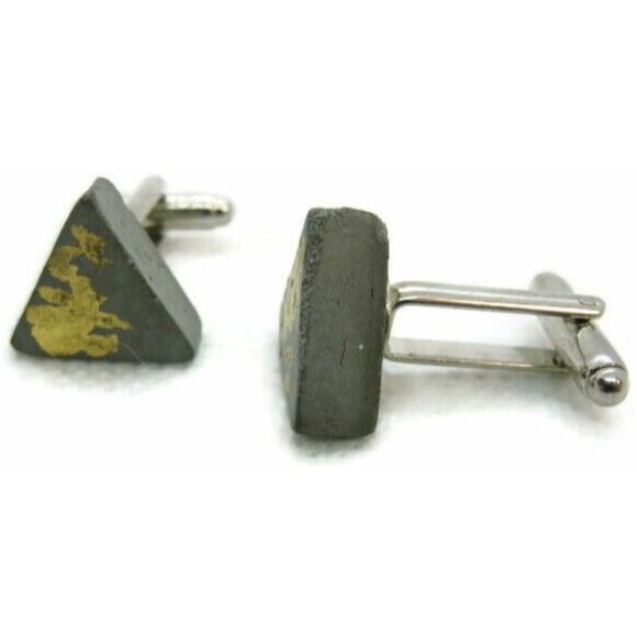 Grey Triangle Cuff Link Gold Tone Painted Silver Tone Base Bullet Men Cufflinks - Picture 3 of 7